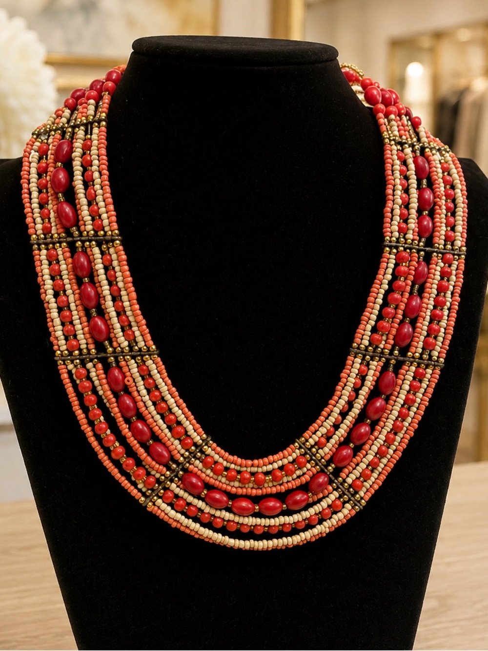 Vintage Robert Rose NWT NOS Multistrand Beaded Statement Necklace 16”